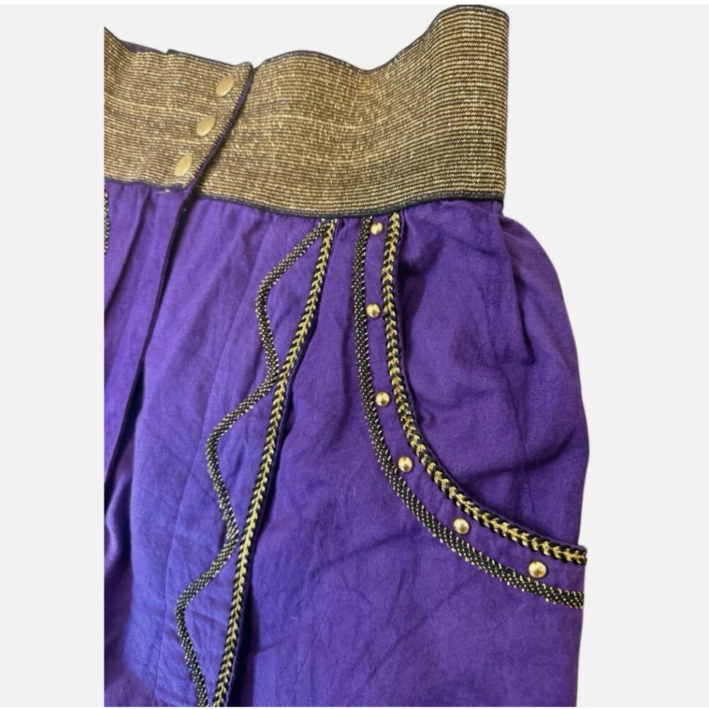 VTG Varda Garfinkel Purple Gold Funky Festival Boho Embellished Pants size M - Picture 7 of 10